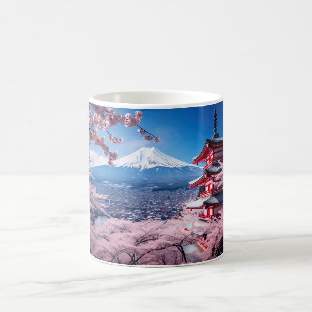 Painted Fuji mountain in cherry blossom season  Coffee Mug (Center)