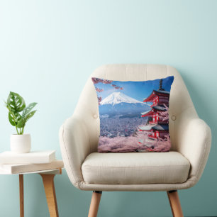 Painted Fuji mountain in cherry blossom season Cushion
