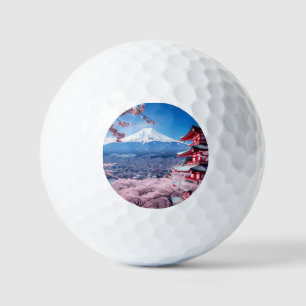 Painted Fuji mountain in cherry blossom season Golf Balls