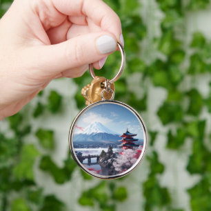 Painted Fuji mountain in cherry blossom season Key Ring
