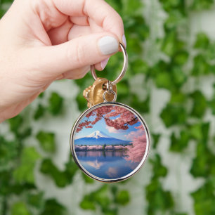 Painted Fuji mountain in cherry blossom season Key Ring