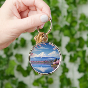Painted Fuji mountain in cherry blossom season Key Ring