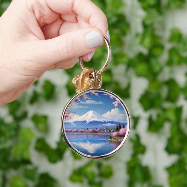 Painted Fuji mountain in cherry blossom season  Key Ring (Hand)