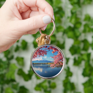 Painted Fuji mountain in cherry blossom season Key Ring