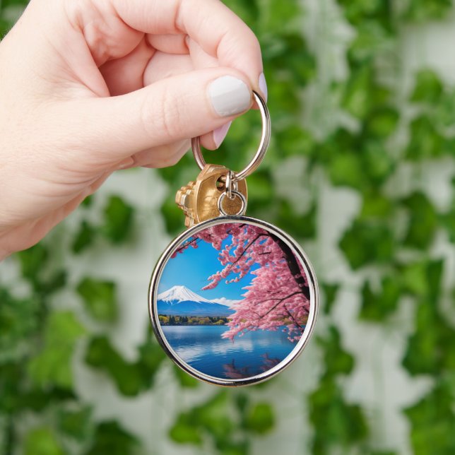 Painted Fuji mountain in cherry blossom season  Key Ring (Hand)