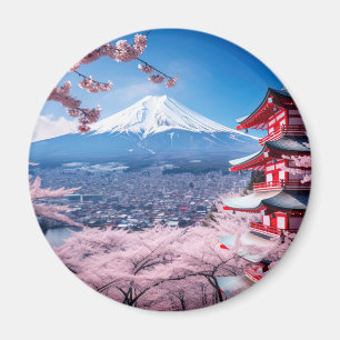Painted Fuji mountain in cherry blossom season  Magnet