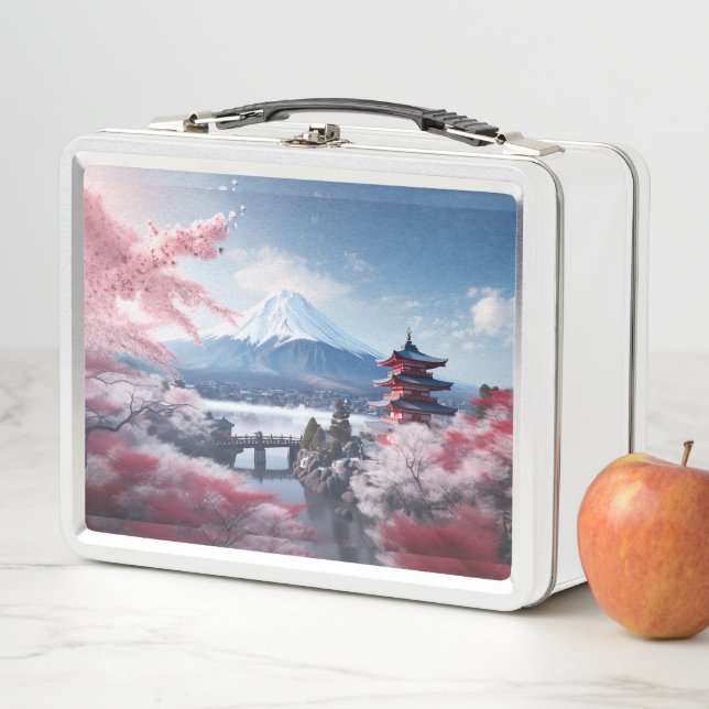 Painted Fuji mountain in cherry blossom season  Metal Lunch Box (In Situ)