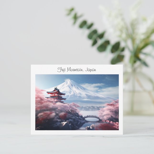 Painted Fuji mountain in cherry blossom season Postcard (Standing Front)