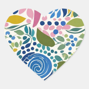 Painted, fun flirty floral  heart sticker