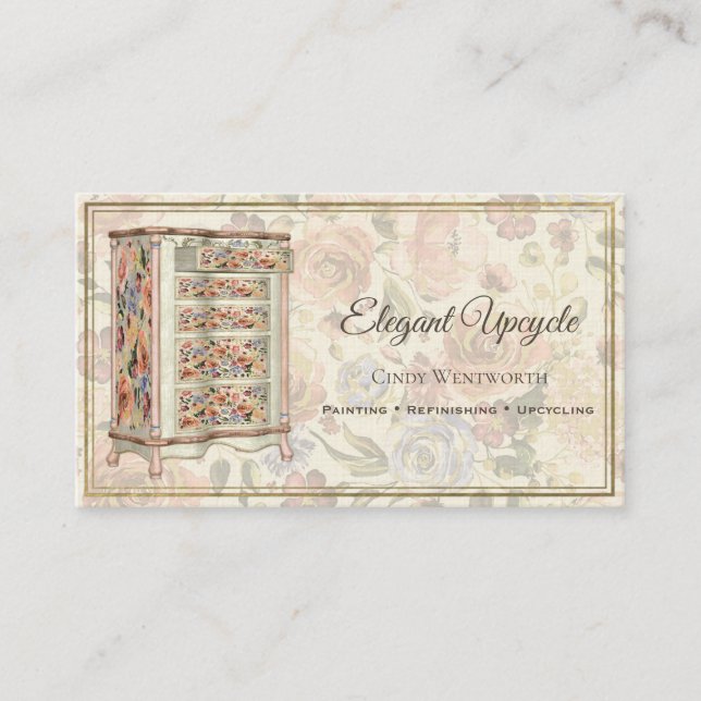 Painted Furniture Thrifting Refinishing Floral Business Card (Front)