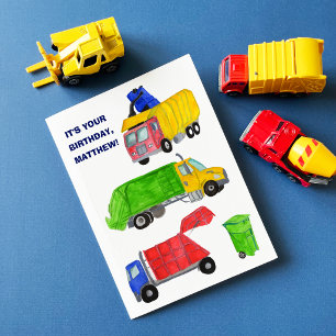 Painted Garbage Trucks Boys Birthday Card