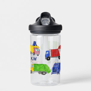 Painted Garbage Trucks Boys Monogrammed Water Bottle