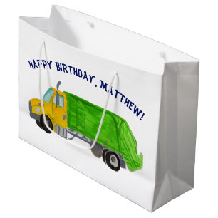 Painted Garbage Trucks Boys Personalised Large Gift Bag