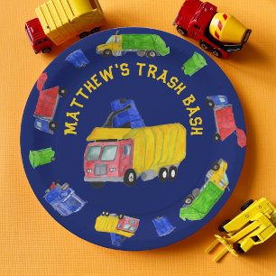 Painted Garbage Trucks Boys Trash Bash Party Paper Plate