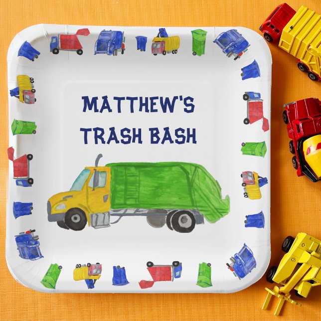 Painted Garbage Trucks Boys Trash Bash Party Paper Plate (Creator Uploaded)