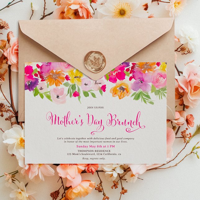 Painted garden spring floral mother's day brunch invitation (Painted garden spring floral mother's day brunch invitation)