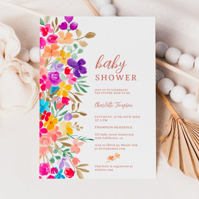 Painted garden wildflowers meadow baby shower invitation (Painted garden wildflowers meadow baby shower invitation)