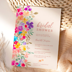 Painted garden wildflowers meadow bridal shower invitation