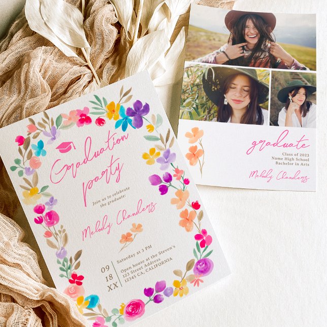 Painted garden wildflowers meadow graduation invitation (Creator Uploaded)