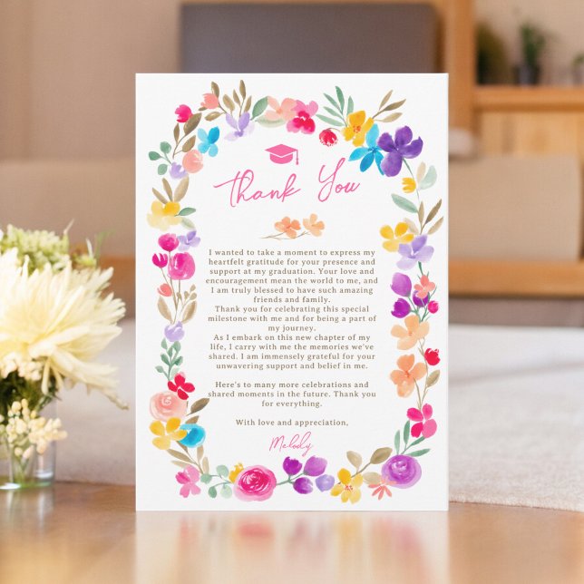 Painted garden wildflowers meadow graduation thank you card (Painted garden wildflowers meadow graduation thank you card)