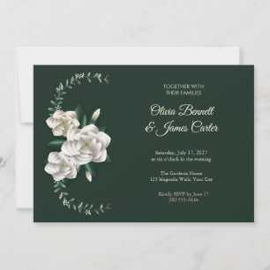 Painted Gardenia and Jasmine Green Wedding Invite