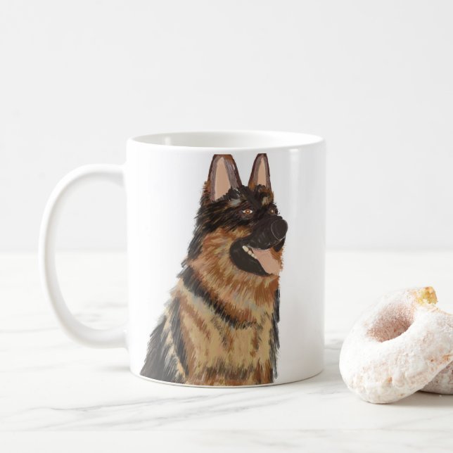 Painted German Shepard Portrait Poster Coffee Mug (With Donut)