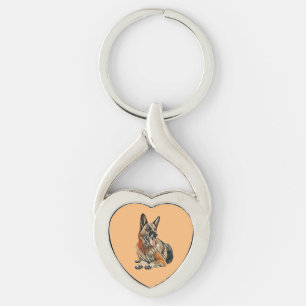 Painted German Shepherd Heart Key Chain