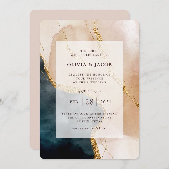 Painted Glamour | Wedding with Faux Gold Invitation (Front/Back)