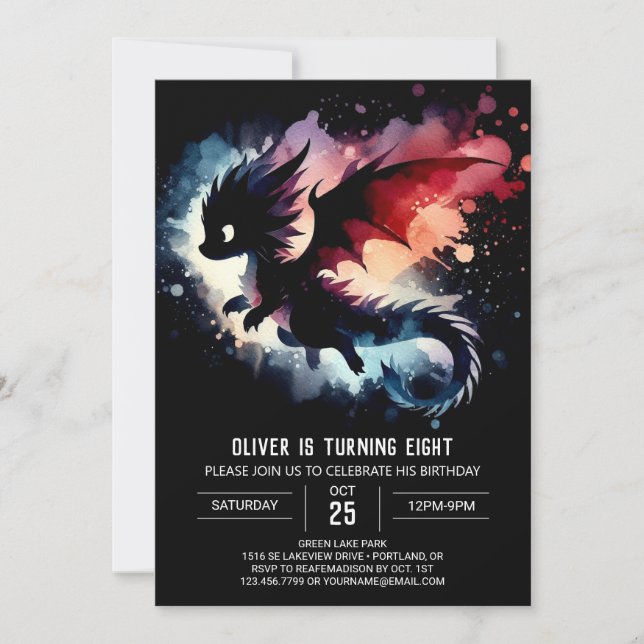 Painted Glowing Dragon Birthday Children Invitation (Front)
