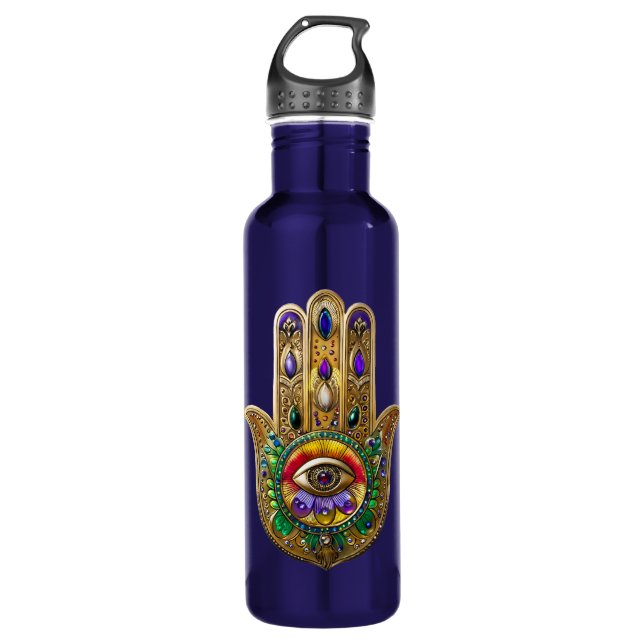 Painted Gold Hamsa Amethyst Ruby Third Eye 710 Ml Water Bottle (Front)