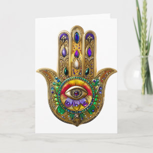 Painted Gold Hamsa Amethyst Ruby Third Eye Card