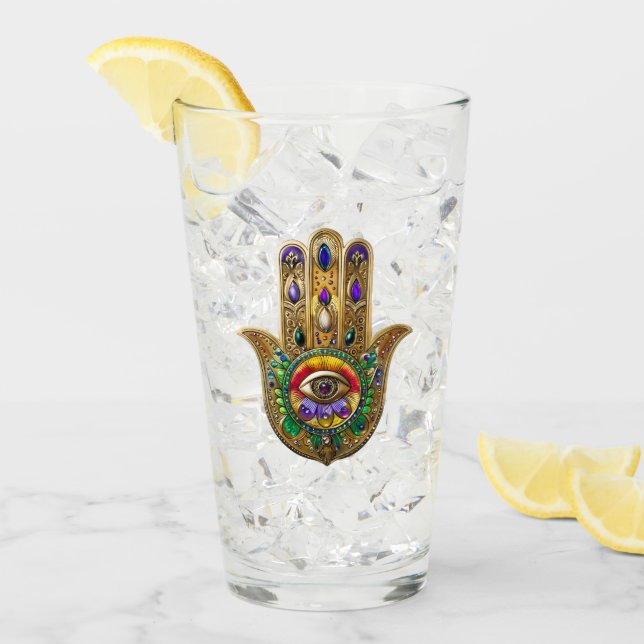 Painted Gold Hamsa Amethyst Ruby Third Eye Glass (Front Ice)