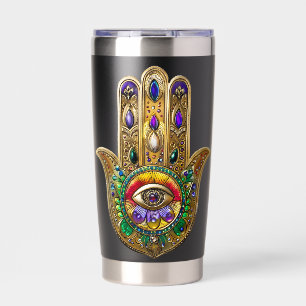 Painted Gold Hamsa Amethyst Ruby Third Eye Insulated Tumbler