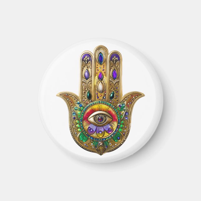 Painted Gold Hamsa Amethyst Ruby Third Eye Magnet (Front)