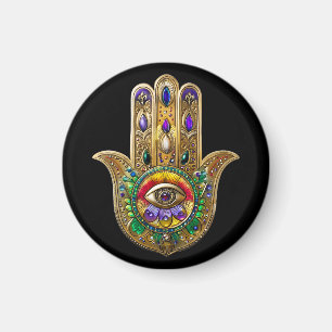 Painted Gold Hamsa Amethyst Ruby Third Eye Magnet