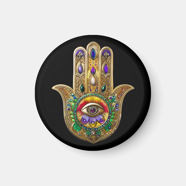 Painted Gold Hamsa Amethyst Ruby Third Eye Magnet (Front)