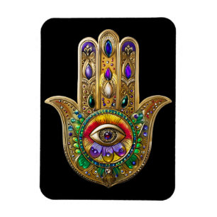 Painted Gold Hamsa Amethyst Ruby Third Eye Magnet