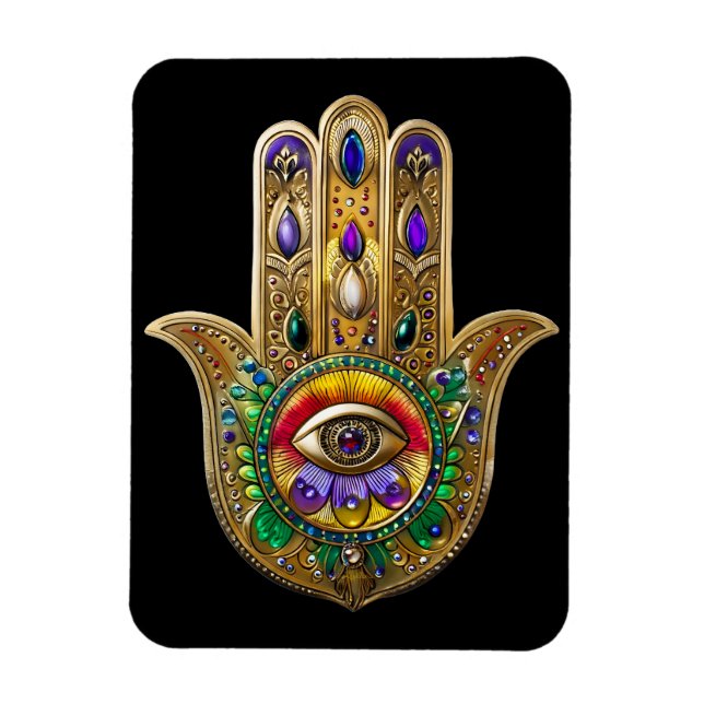 Painted Gold Hamsa Amethyst Ruby Third Eye Magnet (Vertical)