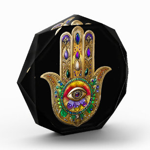 Painted Gold Hamsa Amethyst Ruby Third Eye Photo Block
