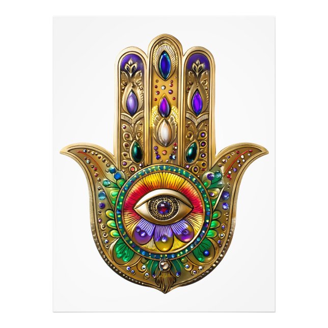 Painted Gold Hamsa Amethyst Ruby Third Eye Photo Print (Front)
