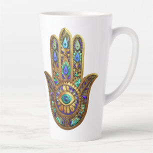 Painted Gold Hamsa Turquoise Sapphire Third Eye  Latte Mug