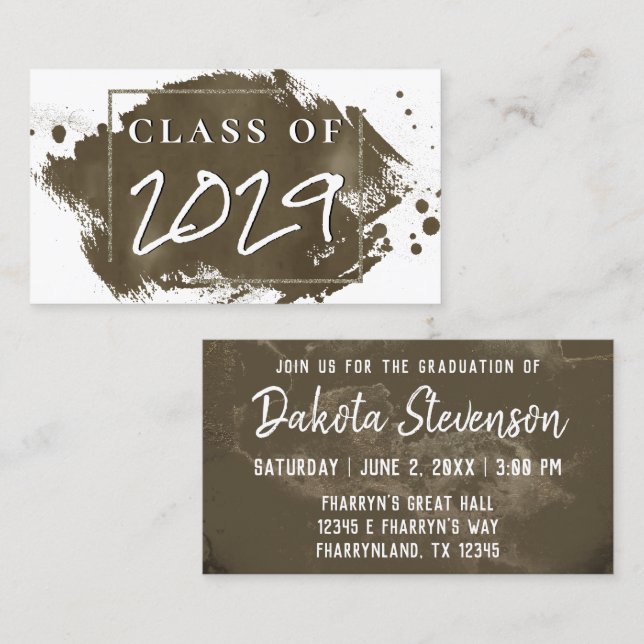 Painted Grad | Gold Sepia Splatter Brushstroke Calling Card (Front/Back)