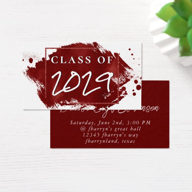 Painted Grad | Red Crimson Graduation Announcement (Desk)