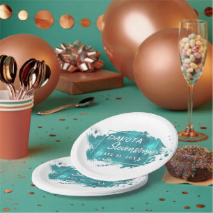Painted Grad Teal Splatter Brushstroke Party Paper Plate