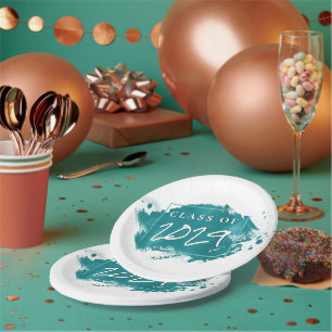 Painted Grad   Teal Splatter Brushstroke Party Paper Plate