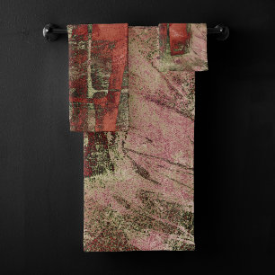 Painted Graffiti Grunge Autumn Red Green Rust Bath Towel Set