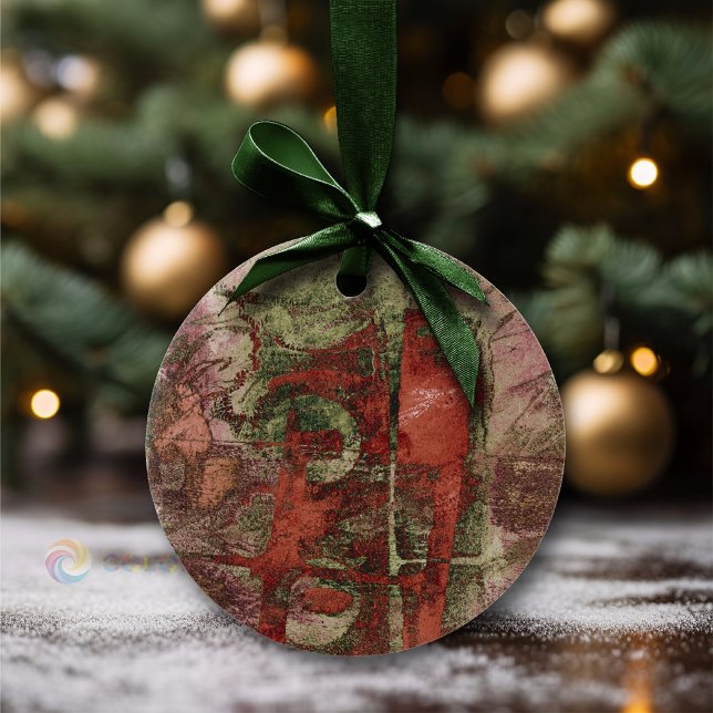 Painted Graffiti Grunge Autumn Red Green Rust Pink Ceramic Tree Decoration (Creator Uploaded)