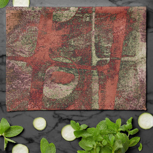 Painted Graffiti Grunge Autumn Red Green Rust Tea Towel