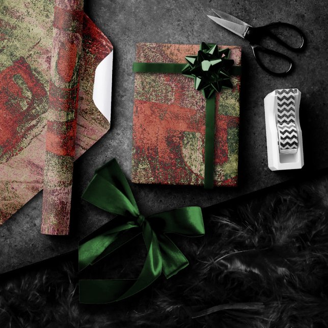 Painted Graffiti Grunge Autumn Red Green Rust Wrapping Paper (Creator Uploaded)