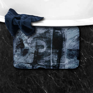 Painted Graffiti Grunge Dark Navy and Denim Blue Bath Mat